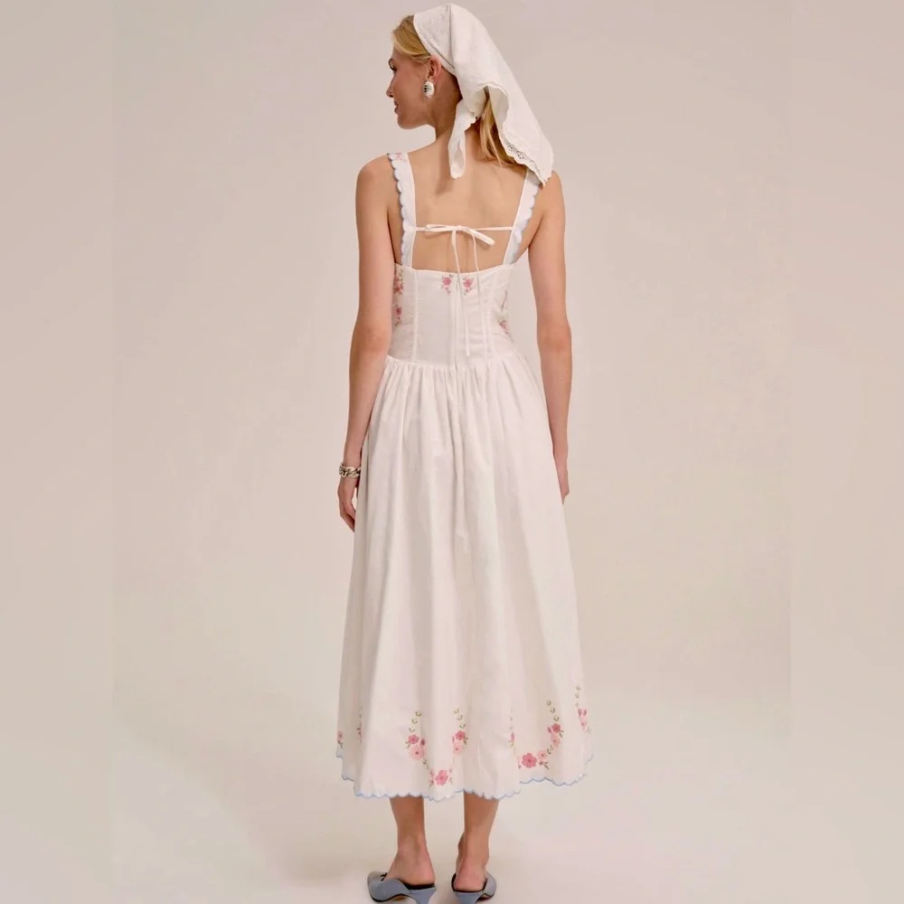 NWT_For Love Lemons Embroidered Tea Time Midi Dress in white size XS - Picture 4 of 11